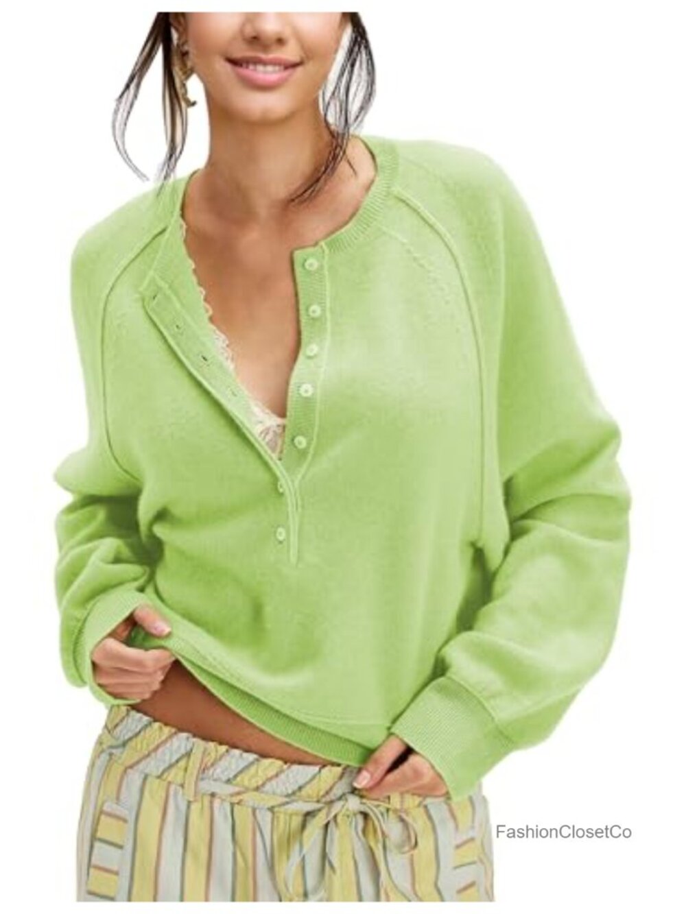 Women's Half Button Knit Henley Pullover Sweater Long Sleeve